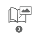 Open photo book with images in the center and a graphic showing a photo selection.